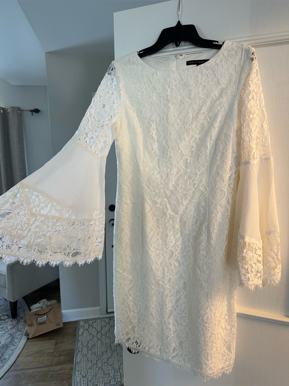 White Lace Bell-Sleeve Dress